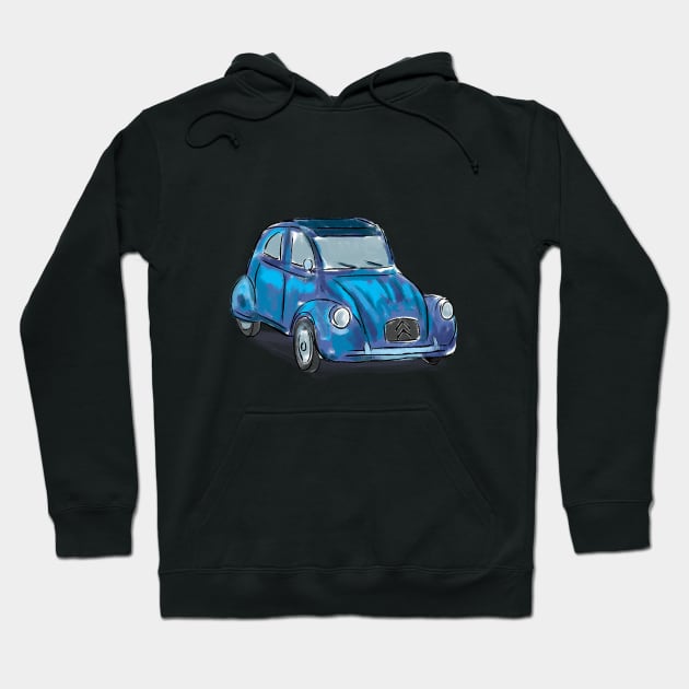 Classic Citroën Deux Chevaux 2CV Loose Sketch - Blue Hoodie by ibadishi